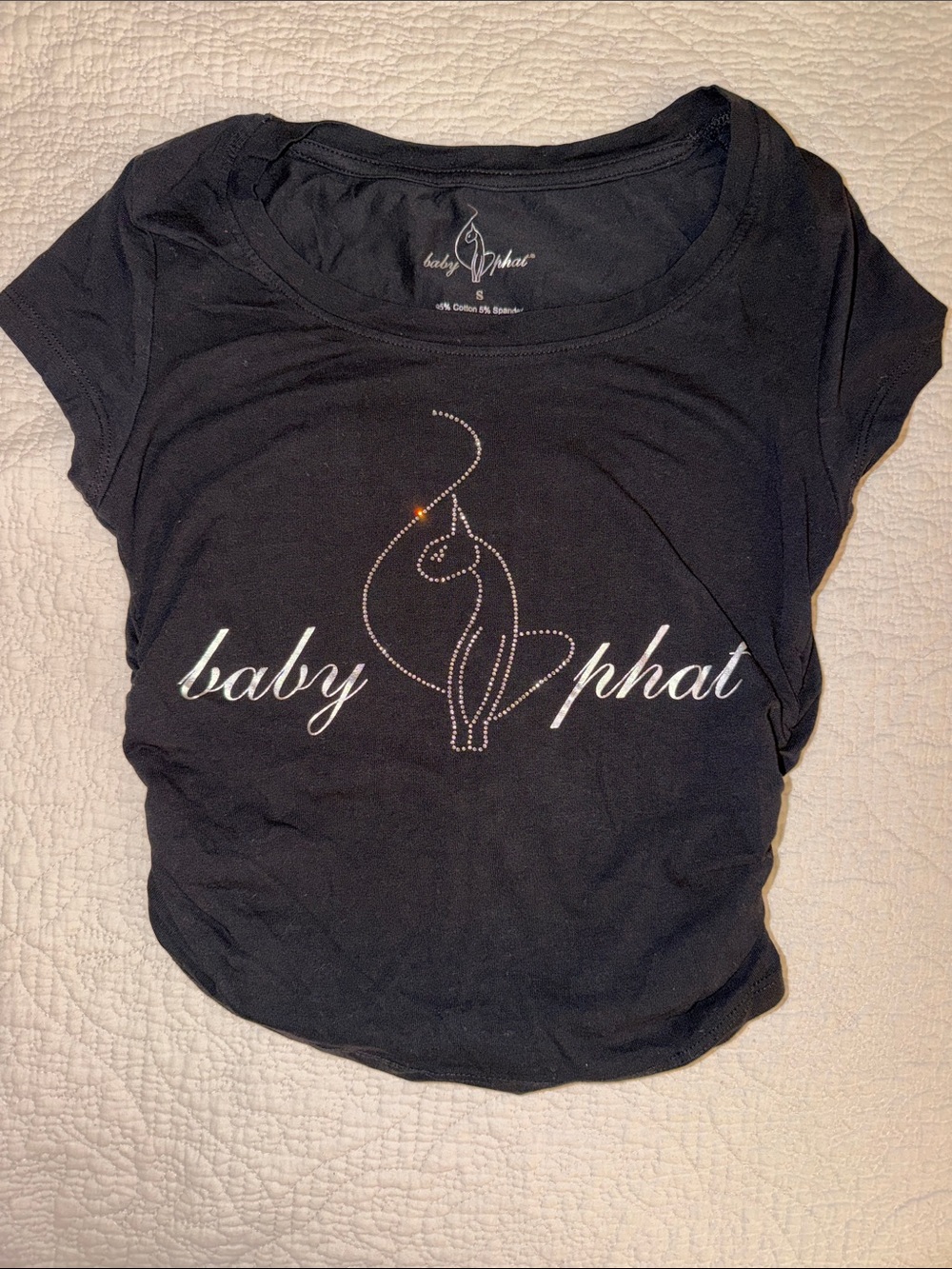 Baby Phat Black Rhinestone Cat Logo Tee Shirt